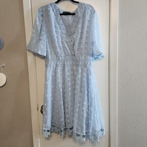 Simple Light Blue Lace V-Neck Dress
